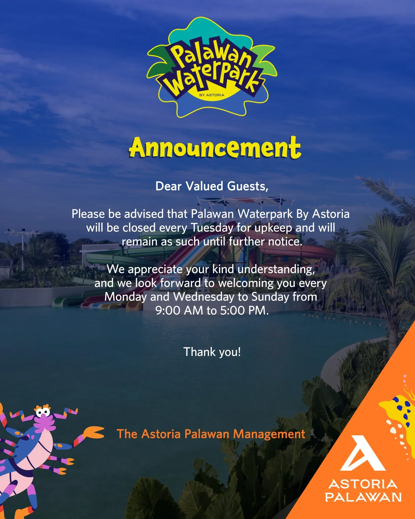 Palawan Waterpark By Astoria maintenance notice